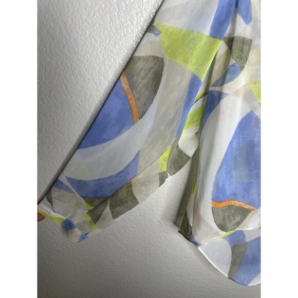 NEW Chico's Blouse Womens Large Multicolor Abstract Sheer Sequin Trim Tie Front - Picture 4 of 7